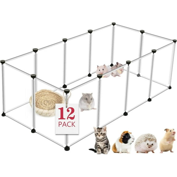 PandaTop Small Animal Playpen,Pet Playpen, Pet Playpen for Small Dogs,Indoor Outdoor Fence Pen Enclosure, Translucent Plastic Playpen,14 X 14 Inch/12Pieces Panels