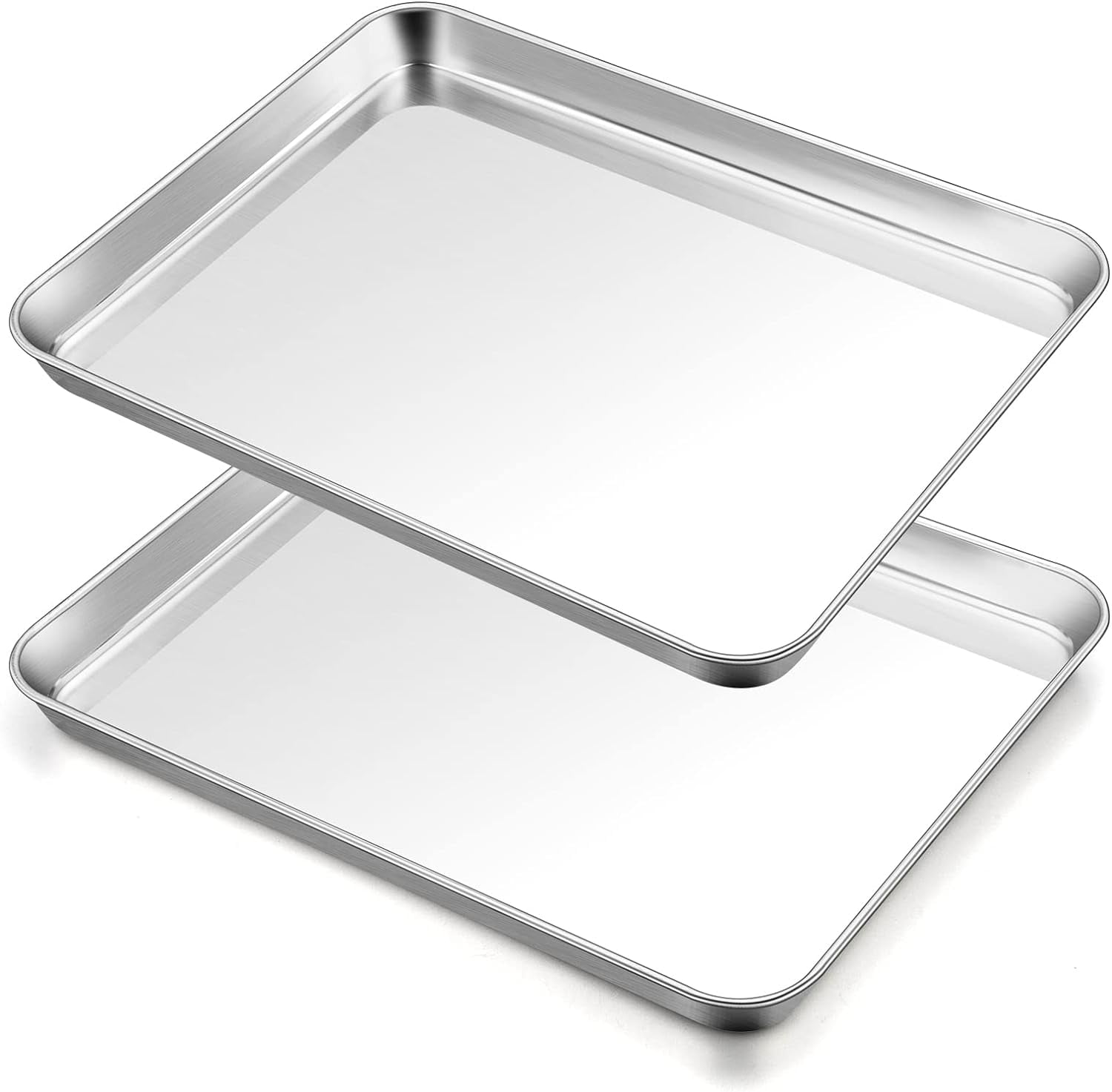 PandaTop Stainless Steel Baking Pans,Cookie Sheet,Toaster Oven Pan,Fruit Pallets,Barbeque Grill Pan(12.2x9.5x0.98inch) 2Pcs,Dishwasher Safe