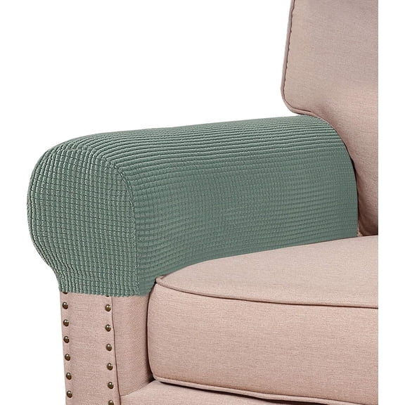 PandaTop Stretch Armrest Covers for Chairs and Sofas Couch Arm Covers for Sofa, Soft Armrest Covers Anti-Slip Furniture Protector Armchair Slipcovers Washable for Recliner Set of 2, Lake Green