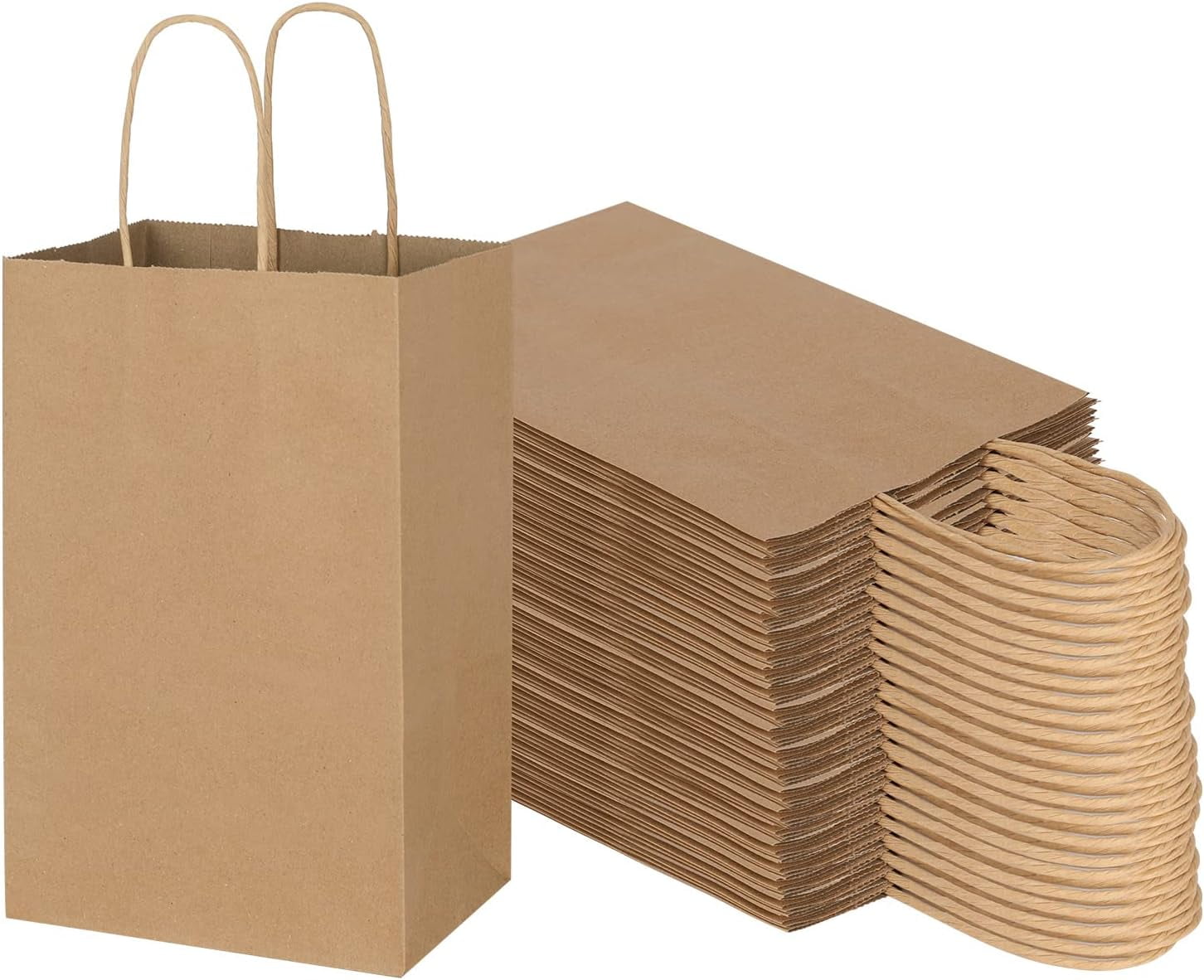 PandaTop Thicken Brown Kraft Paper Bags with Handles 5.9x3.15x8.26 Inches, Retail Bags for Small Business, Shopping Bags, Birthday Wedding Party Favor Bags, Merchandise Bags25 Pack