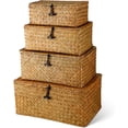 thumbnail image 1 of PandaTop Wicker Basket with Lid, Wicker Storage Basket for Home, Handwoven Basket for Décor, Rectangular Home Organizer Gift Boxes for Shelves, Nursery Room(9"+10"+11"+12.6"), 1 of 9