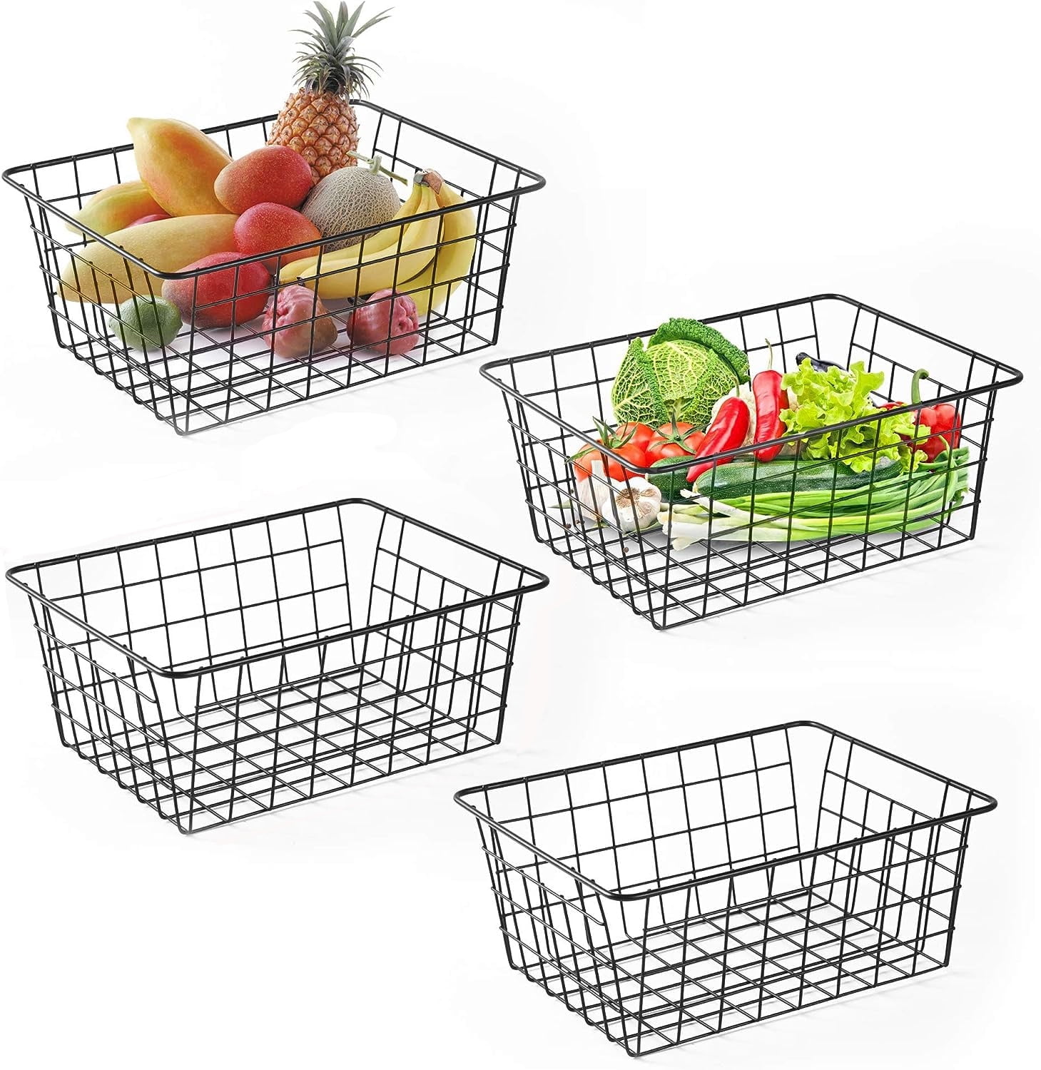 PandaTop Wire Storage Baskets with Handles, 4 Pack Metal Organizer Baskets for Kitchen, Premium Metal Storage Organizer Basket,Bathroom Baskets for Organizing，Laundry Basket(Black,Small)