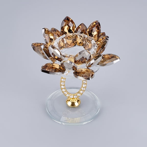 Pandabeadsfindings Golden Lotus Zinc Alloy & Glass Candlestick with Rhinestones - Party Table Decor Tealight Holder