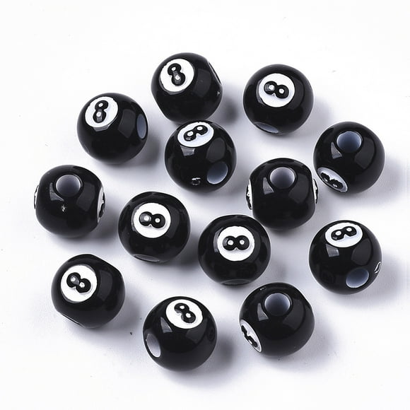 Pandahall 100Pcs Spray Painted Acrylic Beads Large Hole Beads Eight Ball Beads Billiards Black 12mm Hole: 4mm