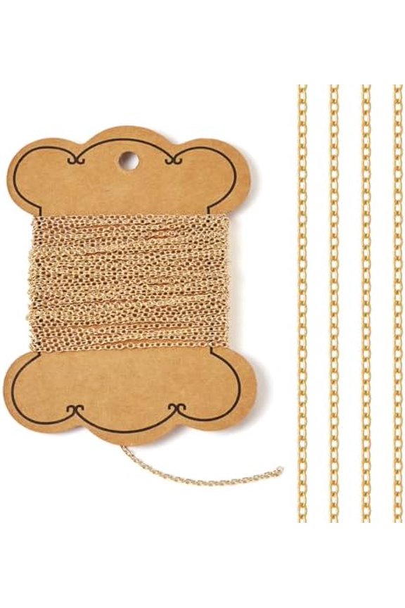 Pandahall 16.4 Feet 14K Gold Filled Cable Chains - Permanent Chains with Small Link Necklace Design, Soldered Gold Finish for Making, Includes Card Paper