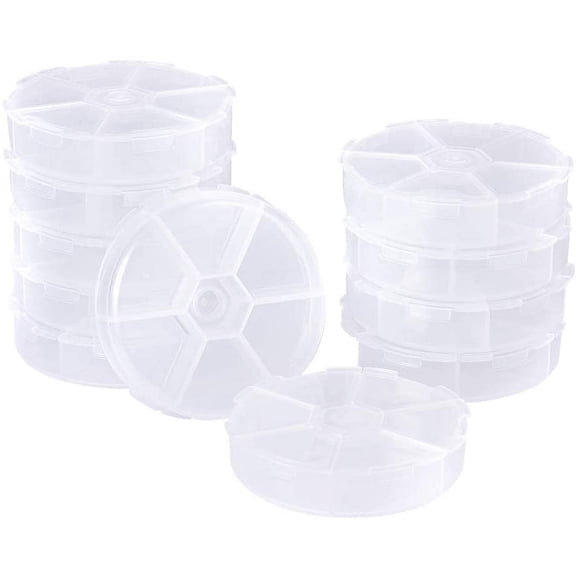 Pandahall 20Pcs 3.07 Inch Diameter Plastic Bead Storage Containers 6 Grids Transparent Clear Round Jewelry Boxes Organizers Beading Arts & Crafts