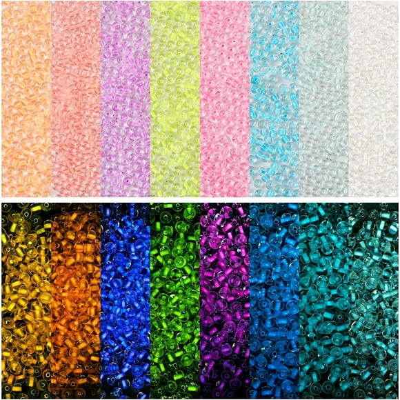 Pandahall 5280Pcs Glow in The Dark Glass Seed Beads - 2mm Round Luminous Pony Beads, 8 Colors Spacer for Bracelet Jewelry Making