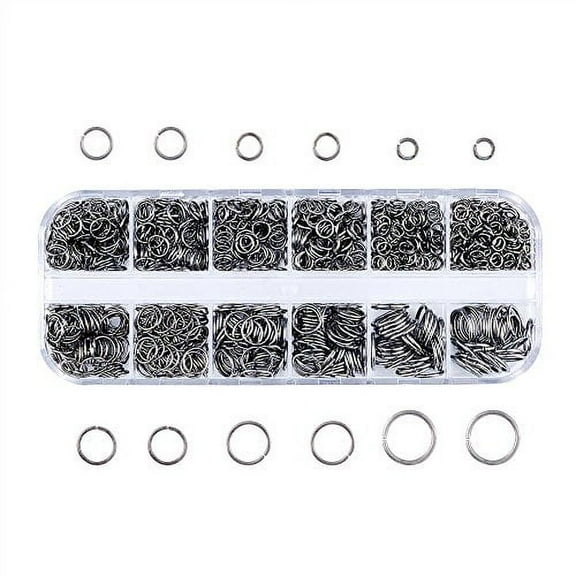 Pandahall Mixed Size 4-10mm Iron Open Jump Rings Gunmetal Plated Unsoldered Round Ring Connectors for Chainmail Jewelry Bracelet Necklace Making