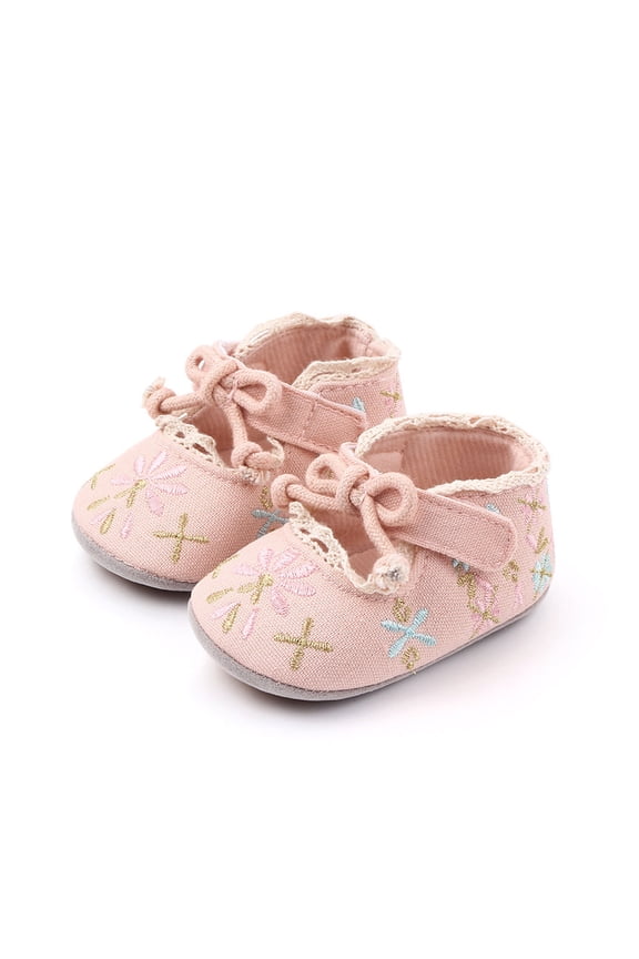 0-12M Infant Baby Boys Girls Slippers Cozy Embroidery Canvas Mary Jane Newborn First Walkers Crib Flats Shoes with Hook Loop Red