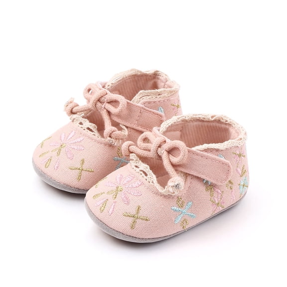 Dakaela 0-12M Infant Baby Boys Girls Slippers Cozy Embroidery Canvas Mary Jane Newborn First Walkers Crib Flats Shoes with Hook Loop Red