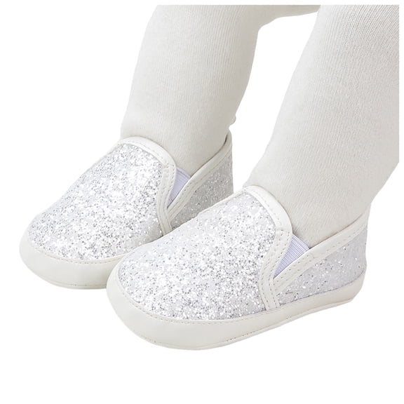 Dakaela 0-15M Infant Baby Girls Boys Canvas Shoes Toddler Sequin Slip on First Walker Crib Sneakers Newborn Casual Moccasins White
