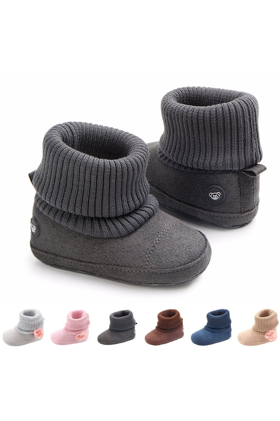 0-18M Baby Booties Newborn Infant Knit Sock Shoes Toddler Boys Girls Winter Warm Unisex First Walkers Ankle Crib Slippers Beige