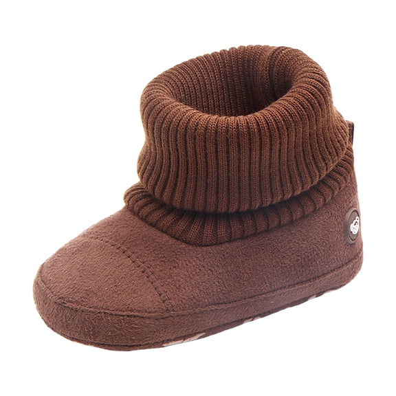 Dakaela 0-18M Baby Booties Newborn Infant Knit Sock Shoes Toddler Boys Girls Winter Warm Unisex First Walkers Ankle Crib Slippers Coffee