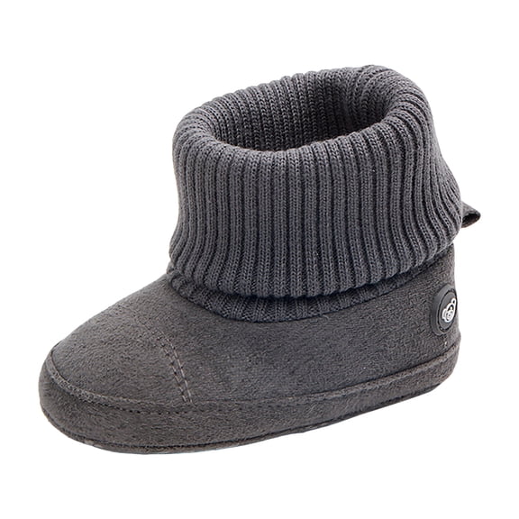Dakaela 0-18M Baby Booties Newborn Infant Knit Sock Shoes Toddler Boys Girls Winter Warm Unisex First Walkers Ankle Crib Slippers Dark Gray