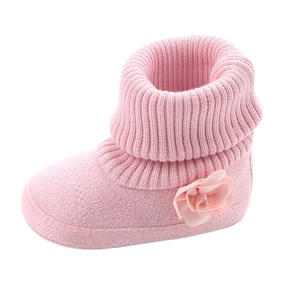 Dakaela 0-18M Baby Booties Newborn Infant Knit Sock Shoes Toddler Boys Girls Winter Warm Unisex First Walkers Ankle Crib Slippers Pink