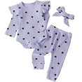 thumbnail image 1 of Pandaie 0-18M Baby Girls Clothes Newborn Infant Long Sleeve Ruffle Romper Pants Headband Sets Ribbed Fall Winter Clothing Outfits Light Purple, 1 of 6
