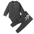 thumbnail image 1 of Pandaie 0-2T Newborn Baby Boy Girl Clothes Button Long Sleeve Romper Bodysuit Pants Set Infant Ribbed Fall Winter Outfits Grey, 1 of 8