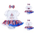 thumbnail image 1 of Pandaie 0 3 6 9 12 24 Months Baby Girls 4th of July Romper Dress Sleeveless Stripes Print Jumpsuit with Headband Infant Independence Day Clothes, 1 of 4