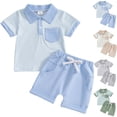 thumbnail image 1 of Pandaie 0-3Y Baby Boys Summer Clothes 2 Piece Toddler Infant Button Down T-Shirts Shorts Set Newborn Outfits with Pocket Beige, 1 of 9