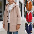 thumbnail image 1 of Pandaie 1-10T Kids Boy's Hooded Button Front Elegant Clothes Mid Length Wool Blend Coat for Fall Winter School Jacket Blue,9-10 Years, 1 of 8
