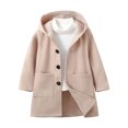 thumbnail image 1 of Pandaie 1-10T Kids Boy's Hooded Button Front Elegant Clothes Mid Length Wool Blend Coat for Fall Winter School Jacket Khaki,3-4 Years, 1 of 8