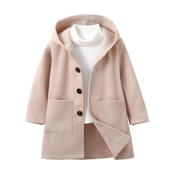Pandaie 1-10T Kids Boy's Hooded Button Front Elegant Clothes Mid Length Wool Blend Coat for Fall Winter School Jacket Khaki,3-4 Years