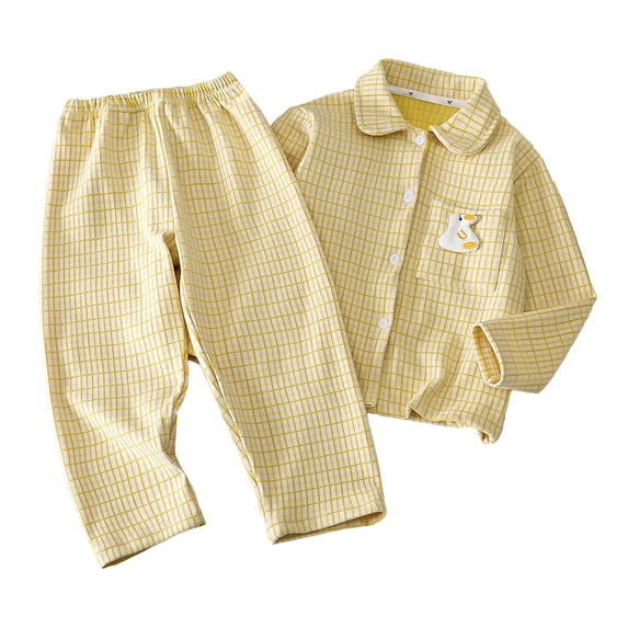 Pandaie 1-10T Toddler Baby Girl Plaid Collar Pajama Set Boys Long Sleeve Sleepwear 2 Piece Set Kid Cotton Loungewear Yellow,7-8 Years