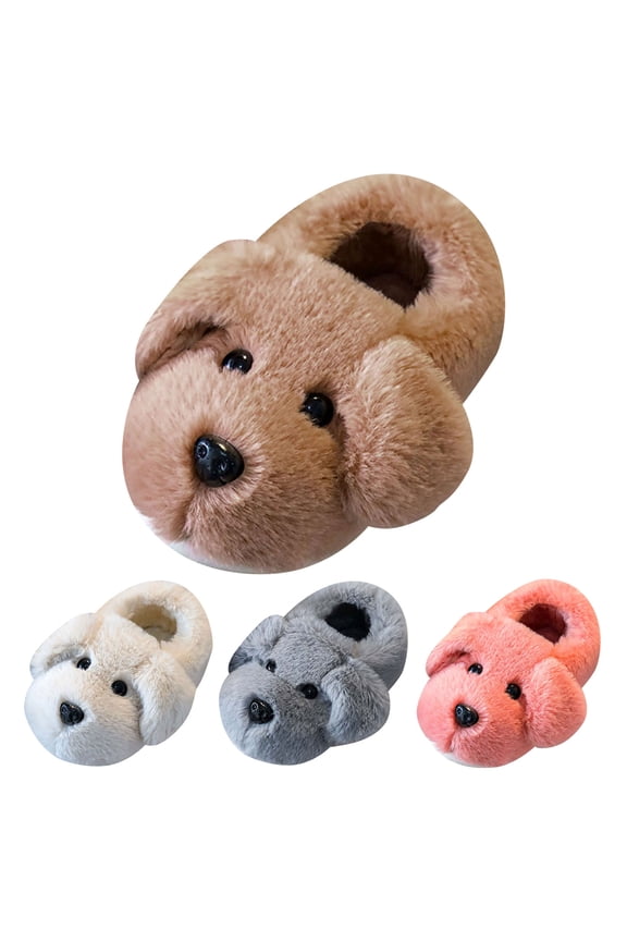 1-10Y Toddler Dog Slippers Boys Girls Funny Plush House Shoes Kids Cute Animal Winter Non Slip Indoor Walking Slipper Brown