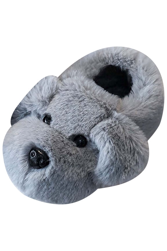 1-10Y Toddler Dog Slippers Boys Girls Funny Plush House Shoes Kids Cute Animal Winter Non Slip Indoor Walking Slipper Grey