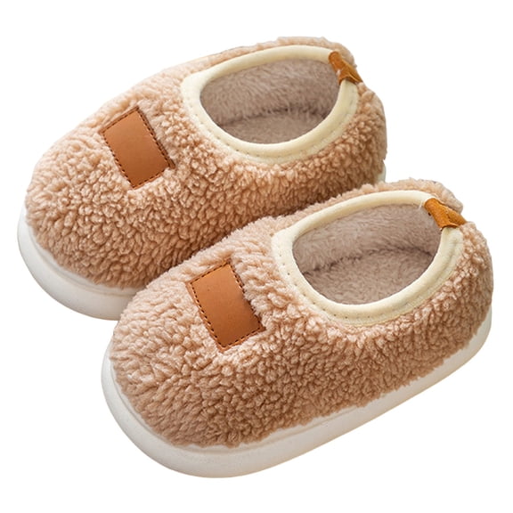 Dakaela 1-11Y Toddler Kids Slippers Boys Girls Memory Foam Indoor House Shoes Non Slip Fuzzy Warm Bedroom Walking Shoes Khaki