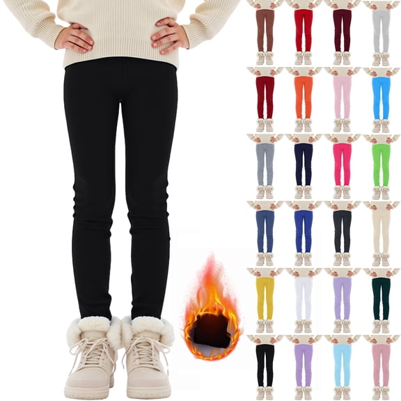 Pandaie 1-14T Girls Fleece Lined Leggings Winter Warm Soft Thermal Pants Full Length Kids Tights Trousers Clothes Brick Red 7-8 Years