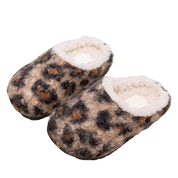 Dakaela 1-8Y Girls House Slippers Cozy Leopard Plush Slip on Bedroom Shoes Toddler Kids Memory Foam Indoor Outdoor Fuzzy Slides Khaki