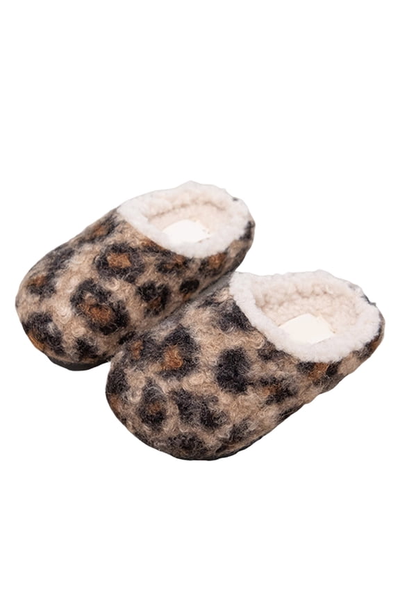 1-8Y Girls House Slippers Cozy Leopard Plush Slip on Bedroom Shoes Toddler Kids Memory Foam Indoor Outdoor Fuzzy Slides Khaki