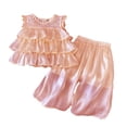 thumbnail image 1 of Pandaie 2-10Y Baby Girl Clothes Ruffle Smocked Sleeveless 3 Layered Tutu Shirt Tops Wide Leg Baggy Pants Toddler Summer Beach Outfit Pink 130(7-8 Years), 1 of 8