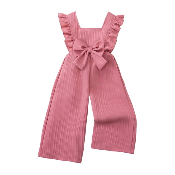 Pandaie 2-6Y Girls Jumpsuit Kids Fashion Ruffle Sleeveless Wide Leg Romper Bodysuit Bow Smocked Back Summer Outfits Red