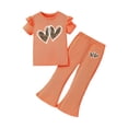 thumbnail image 1 of Pandaie 2-8Y Girl's 2 Piece Outfit Ruffle Short Sleeve Shirt Tops Bell Bottom Flared Wide Leg Sweatpants Summer Clothing Set Orange 100(2-3 Years), 1 of 4