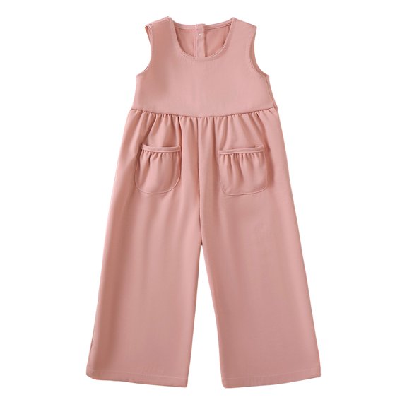 Pandaie 24M-6Y Girls' Jumpsuit Kids Sleeveless Wide Leg Camisole Rompers Back Button Cute Summer Outfit Clothes Pink