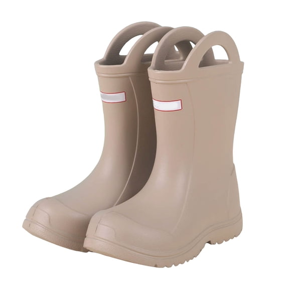Dakaela 3-12Y Toddler Kids Rain Boots with Easy on HandlesBoys Girls Waterproof Rubber Rainboots Lightweight Outdoor Mud Garden Shoes Coffee