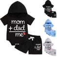 thumbnail image 1 of Pandaie 3-18M Baby Boy Clothes Newborn Short Sleeve Hooded Romper Sweatshirt Casual Shorts Set Infant Summer Jumpsuit Outfit Black 12M(9-12 Months), 1 of 5