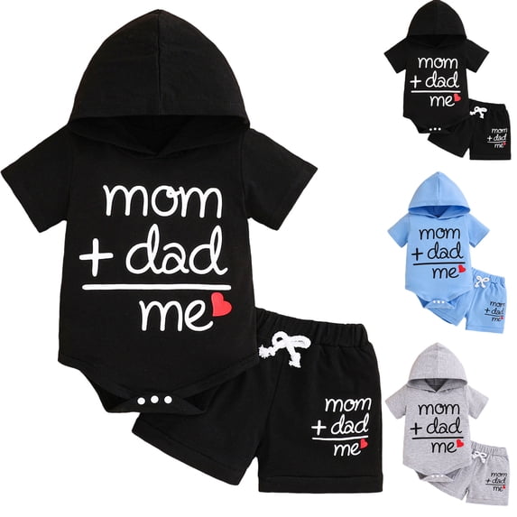 Pandaie 3-18M Baby Boy Clothes Newborn Short Sleeve Hooded Romper Sweatshirt Casual Shorts Set Infant Summer Jumpsuit Outfit Black 12M(9-12 Months)
