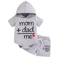 thumbnail image 1 of Pandaie 3-18M Baby Boy Clothes Newborn Short Sleeve Hooded Romper Sweatshirt Casual Shorts Set Infant Summer Jumpsuit Outfit Grey 9M(6-9 Months), 1 of 5