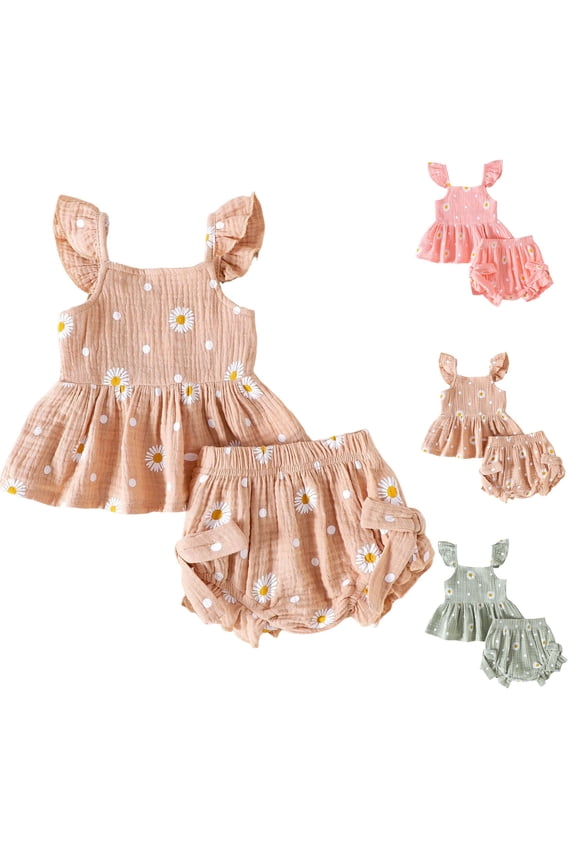 3-18M Baby Girl Summer Outfit Floral Print Ruffle Sleeveless Top Shorts Bloomers Outfits Set Infant Toddler Princess Clothes