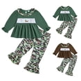 thumbnail image 1 of Pandaie 3-7Y Baby Girl Clothes Toddler Fall Winter Outfits Long Sleeve Ruffle Shirt Tops Camo Flare Pants Clothing Set Army Green 2-3 Years, 1 of 4
