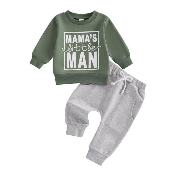 Pandaie 3M-3Y Toddler Baby Boy Sweatshirt Outfit Mamas Little Man Long Sleeve Shirt Jogger Pants Fall Winter Spring Clothes Set Green