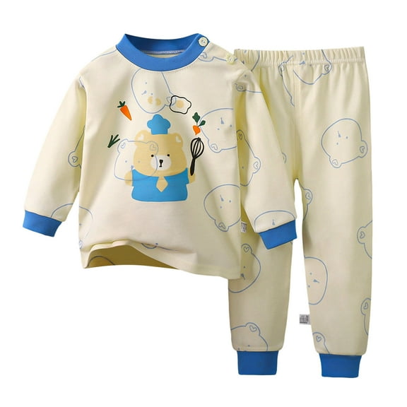 Pandaie 3M-6Y Girls Boys Pajamas Kids 2 Piece Pjs Set Toddler Cute Sleepwear Clothes Long Sleeve Tee Tops and Pants Outfits Blue
