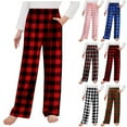 thumbnail image 1 of Pandaie 4-13T Pajama Pants for Boys Girls Kids Flannel Plaid Lounge Pj Bottoms Elastic Waist Sleepwear Trousers with Drawstring Pockets Black, 1 of 4