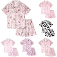 thumbnail image 1 of Pandaie 5-14Y Toddler Girls Pajamas Set Satin Silk Button Down Short Sleeve Sleepwear Kids 2 Piece Pjs Loungewear Gifts Black, 1 of 4