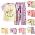 thumbnail image 1 of Pandaie 6M-10Y Baby Boy Girl Pajamas Set Cute Short Sleeve Shirt Pants Sleepwear Casual Loose Loungewear Outfit Clothes Khaki 100(18-24 Months), 1 of 5