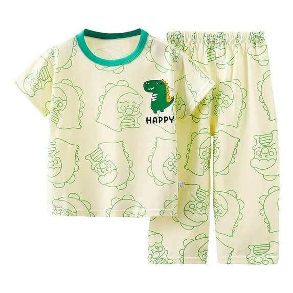 Pandaie 6M-10Y Little Boys Girls Pajamas Cute Short Sleeve Tee Long Pants Sleepwear Kids Spring Summer Loungewear Outfit Light Green 130(7-8 Years)