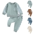 thumbnail image 1 of Pandaie 6M-3Y 2Pcs Toddler Baby Boy Fall Winter Outfit Color Block Long Sleeve Sweatshirts Stretch Jogger Pants Newborn Clothes Set Beige, 1 of 5